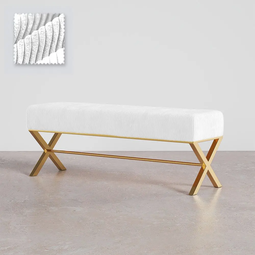  Buy Bench Upholstered In Velvet Fabric With Golden Metal Frame - Nivren White 61764 - in the EU