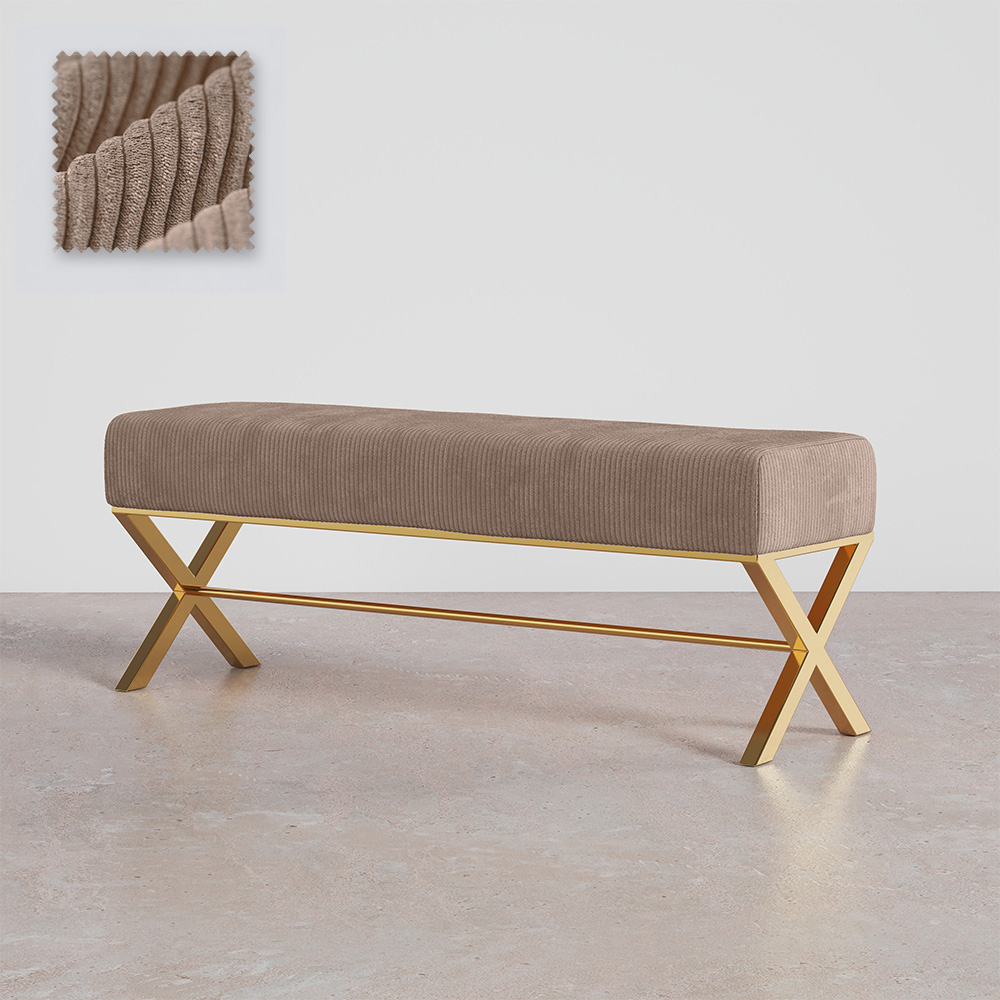  Buy Bench Upholstered In Velvet Fabric With Golden Metal Frame - Nivren Taupe 61764 - in the EU
