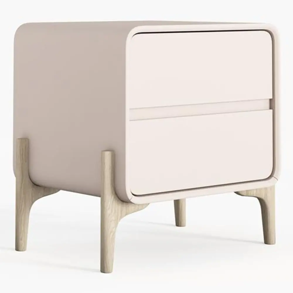  Buy Modern Scandi nightstand covered in faux leather with 2 drawers and natural wood legs - Barel Cream 61796 - in the EU
