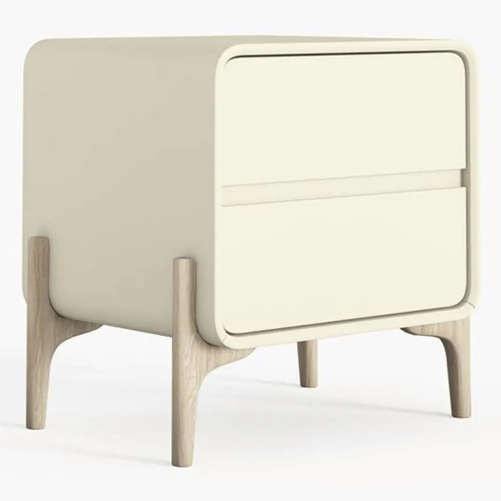  Buy Modern Scandi nightstand covered in faux leather with 2 drawers and natural wood legs - Barel Cream 61796 - in the EU