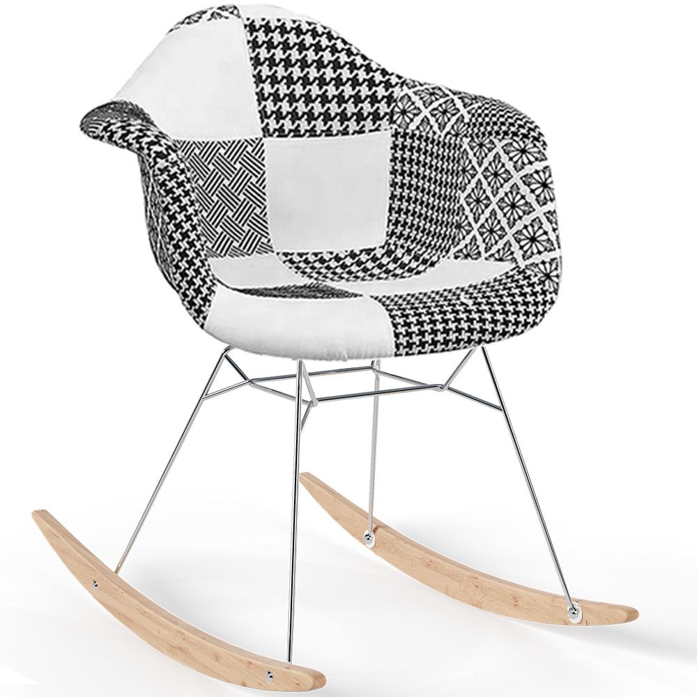  Buy Rocking chair Nordic-style Patchwork– Upholstered in Fabric – Patchwork Max Black / White 61811 - in the EU