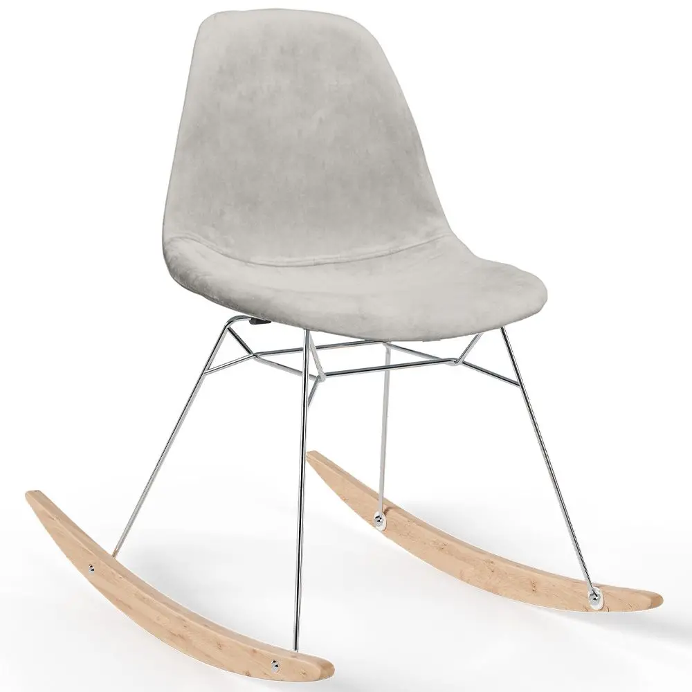  Buy Rocking Chair Modern Fabric Upholstered for Adults - Steel and Wood Legs - Lumi Light grey 61812 - in the EU