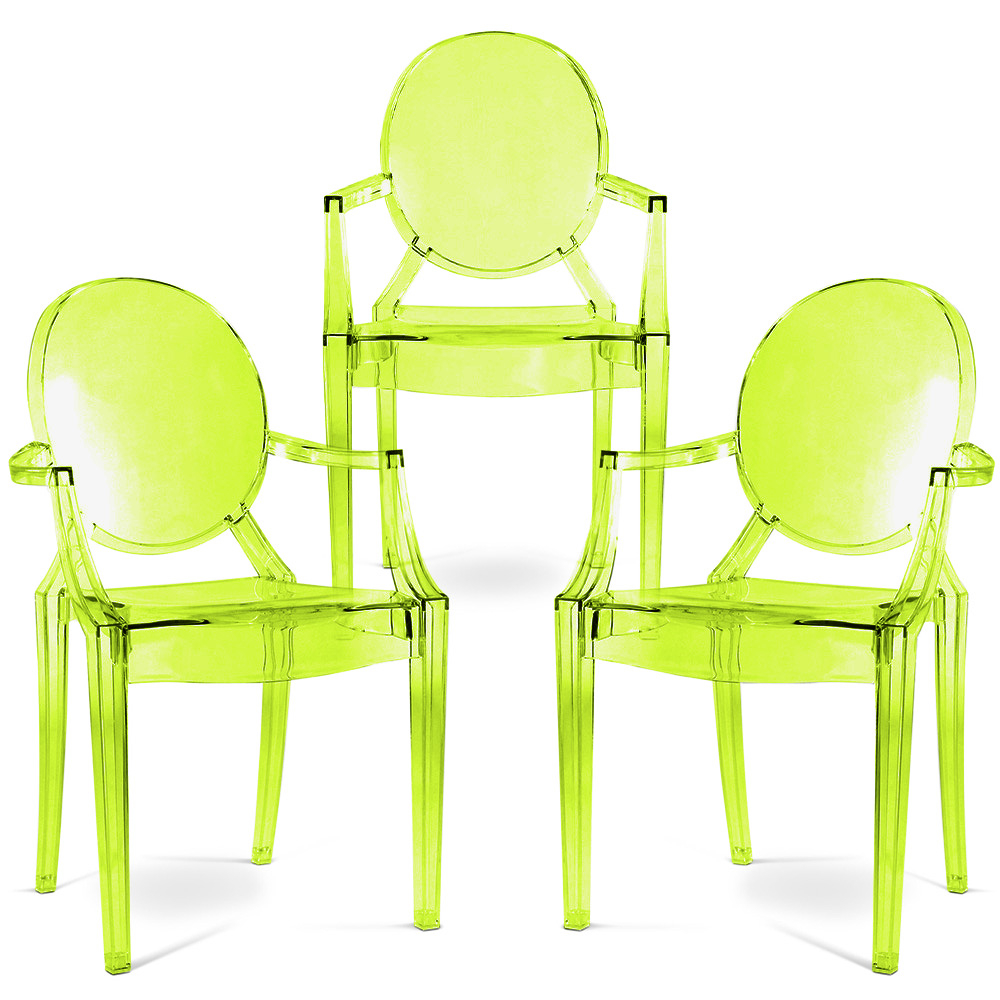  Buy Pack of 3 Transparent Dining Chair - Armrest Design - Louis King Green transparent 61826 - in the EU