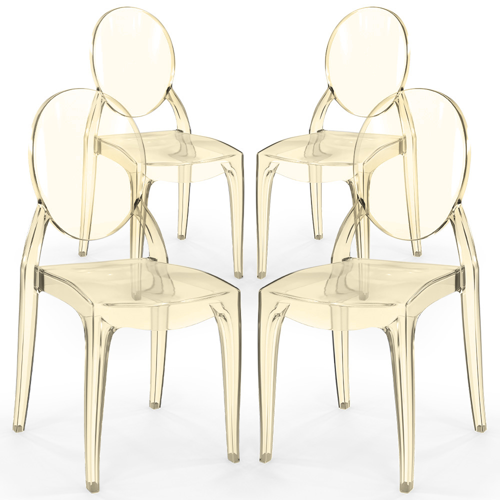  Buy Pack of 4 Dining Chairs Transparent - Victoria Ghost Style Amber 61555 - in the EU