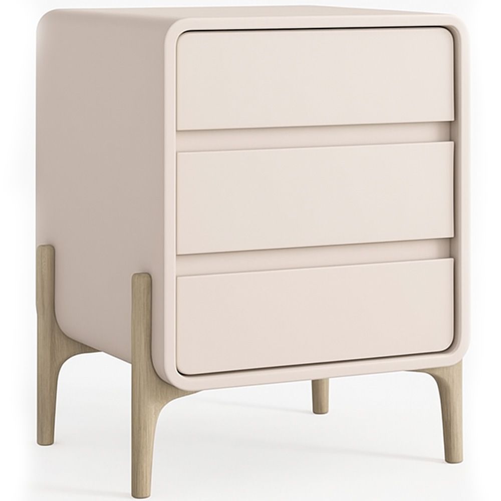  Buy Modern Scandi nightstand covered in faux leather with 3 drawers and natural wood legs - Barel Cream 61827 - in the EU