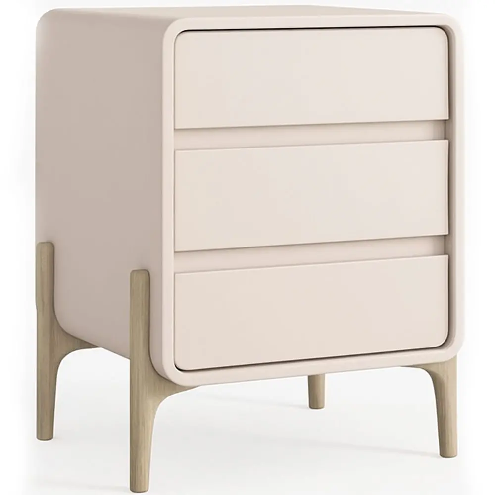  Buy Modern Scandi nightstand covered in faux leather with 3 drawers and natural wood legs - Barel Cream 61827 - in the EU