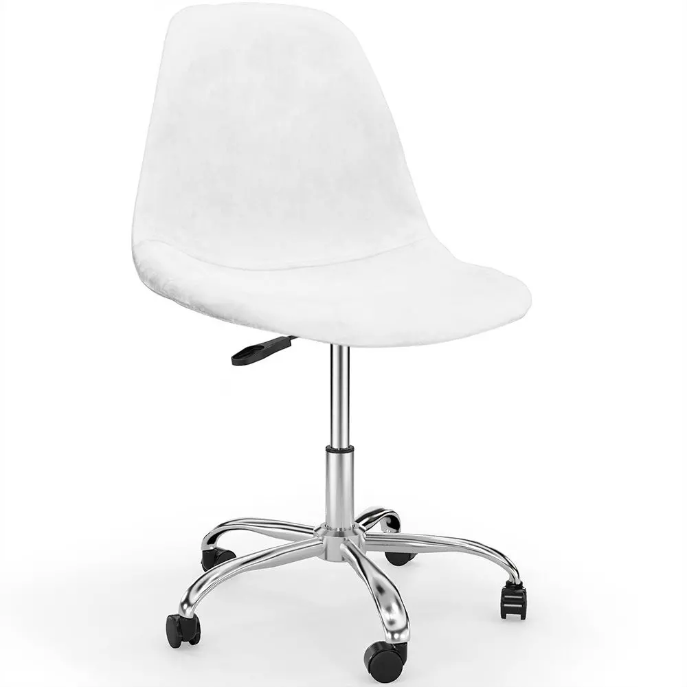 Buy Office Chair Swivel with Wheels – Velvet Upholstery – Steel Legs - Brielle  White 61831 - in the EU