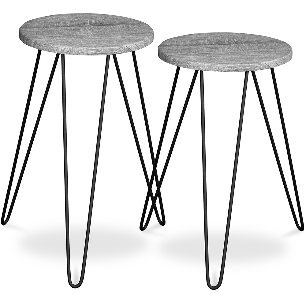  Buy X2 industrial auxiliary tables with Hairpin legs - Wood and metal Grey 59463 - in the EU
