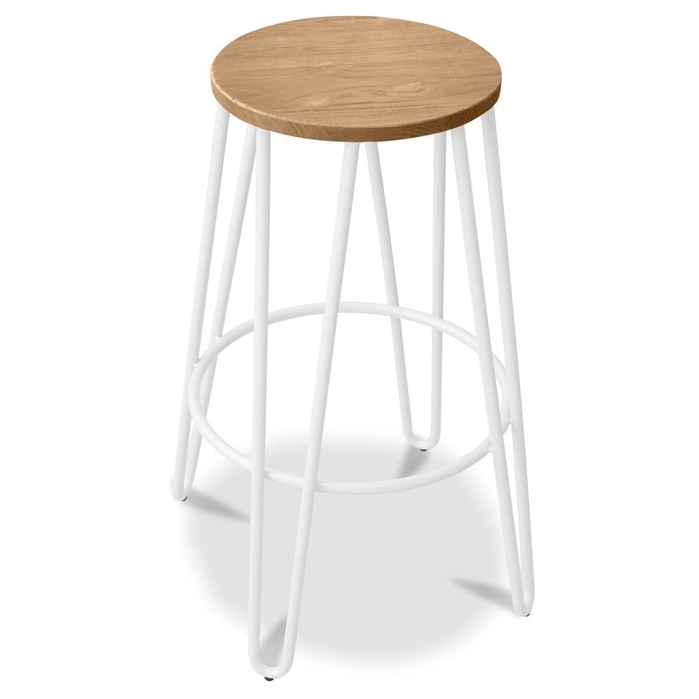  Buy Hairpin Bar Stool 66cm - Lighrt wood and metal White 59500 - in the EU