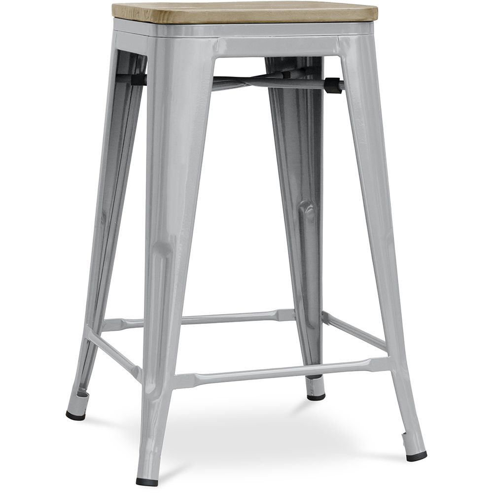  Buy Bistrot Metalix style stool - 61cm - Metal and Light Wood Light grey 59696 - in the EU