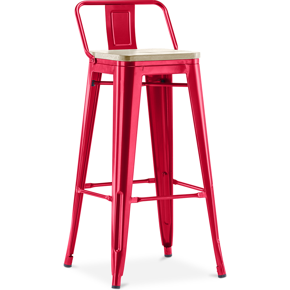  Buy Bistrot Metalix style bar stool with small backrest - 76 cm - Metal and Light Wood Red 59694 - in the EU
