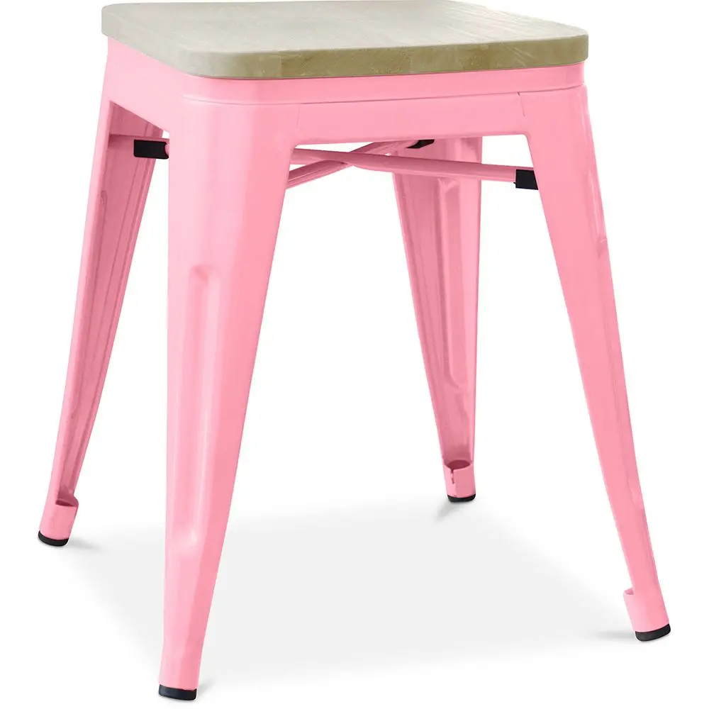  Buy Bistrot Metalix style stool - Metal and Light Wood  - 45cm Pink 59692 - in the EU