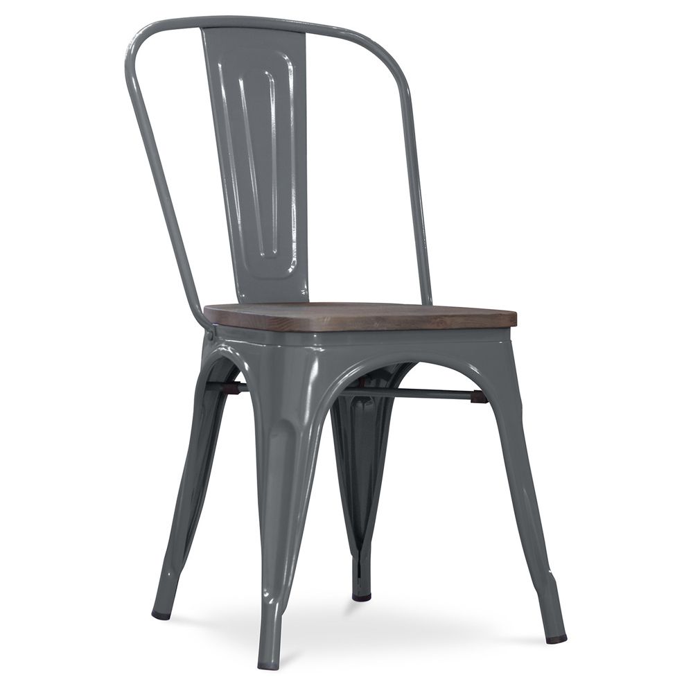  Buy Bistrot Metalix Chair Wooden seat New edition - Metal Dark grey 59804 - in the EU