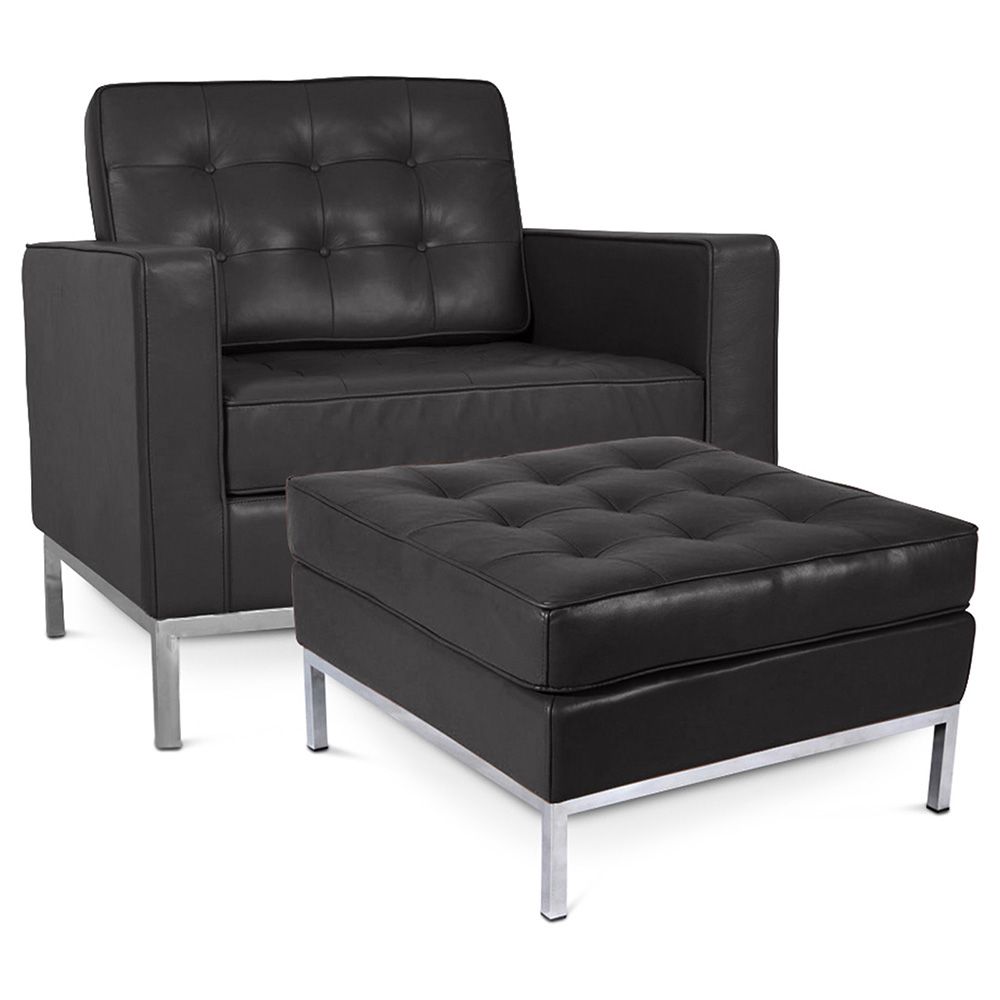  Buy Kanel Armchair with Matching Ottoman - Faux Leather Black 16514 - in the EU