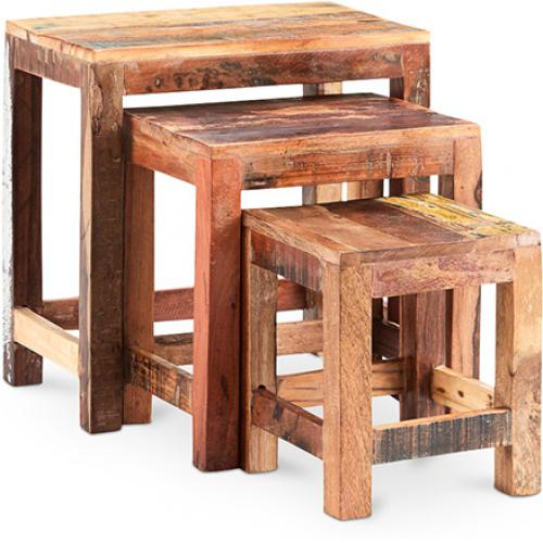  Buy 3 Vintage low recycled wooden stackable tables - Seaside Multicolour 58507 - in the EU