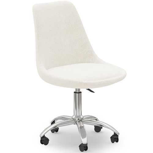 Buy Desk Chair with Wheels White Boucle Tulipe in the Europe MyFaktory