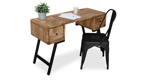 Wooden desk with black metal chair