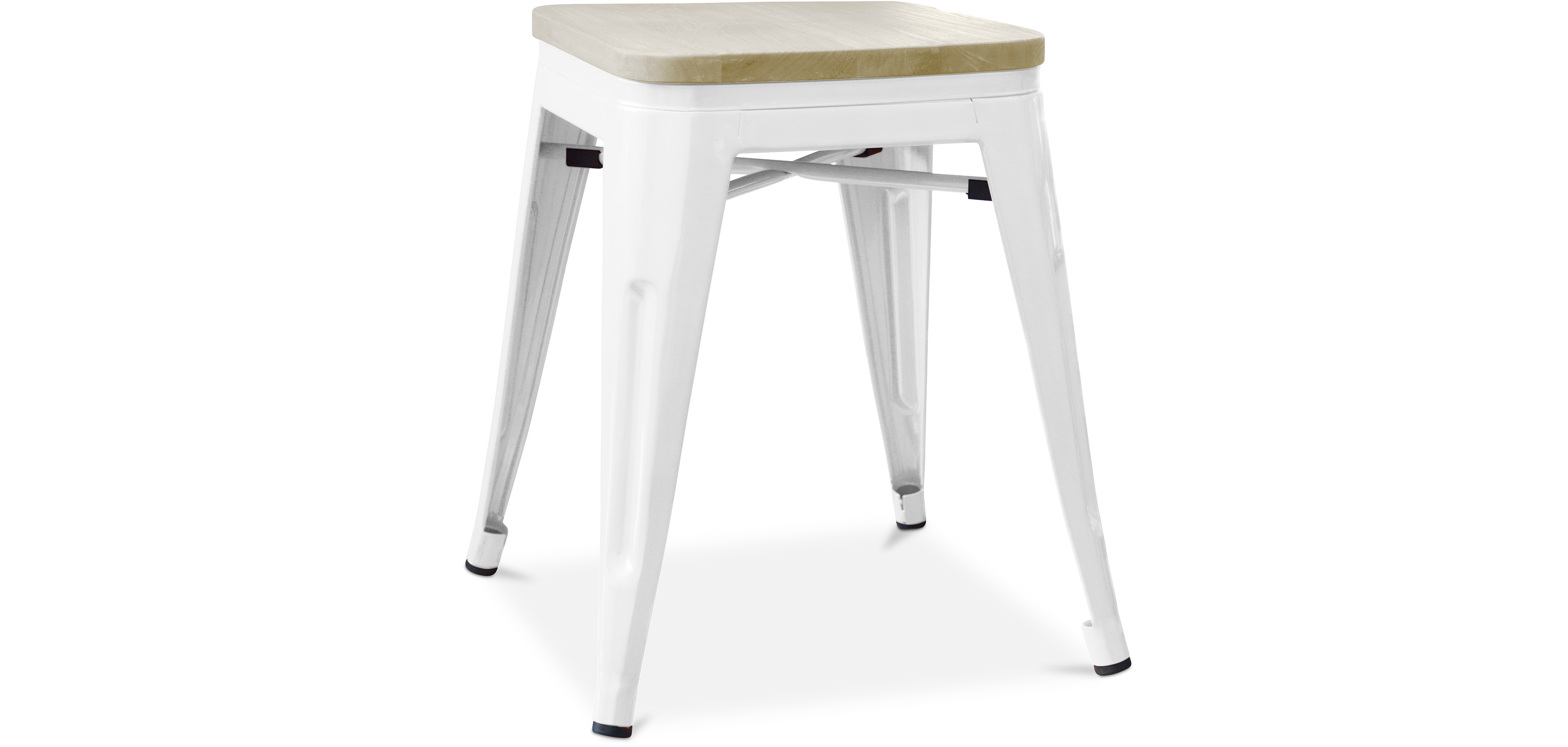 Buy Bistrot Metalix style stool - Metal and Light Wood  - 45cm White 59692 - in the EU