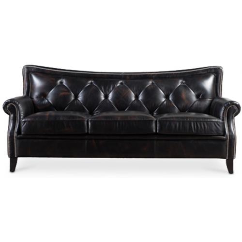 3 Seater Black Leather Sofa 58606, Black Quilted Leather Sofa