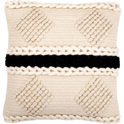 Buy Square Cushion in Boho Bali Style, Cotton & Wool cover + filling - Minerva Black 60195 with a guarantee