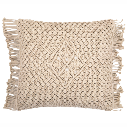 Buy Square Cotton Cushion in Boho Bali Style cover + filling - Mecanda Cream 60199 - in the EU