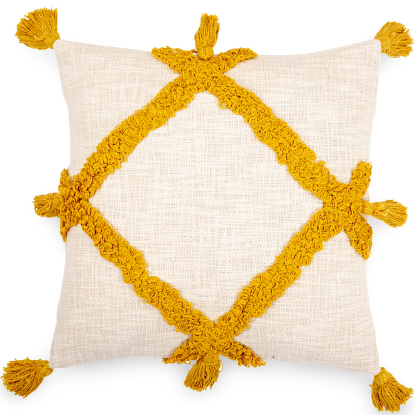 Buy Square Cotton Cushion in Boho Bali Style cover + filling - Olra Yellow 60204 home delivery