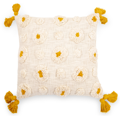 Buy Square Cotton Cushion in Boho Bali Style cover + filling - Hazel Yellow 60222 home delivery