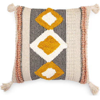 Buy Square Cotton Cushion in Boho Bali Style cover + filling - Lucy Multicolour 60225 with a guarantee