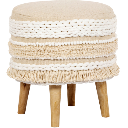 Buy Pouffe Stool in Boho Bali Style, Wood and Cotton - Isabella Bali Ivory 60262 - prices