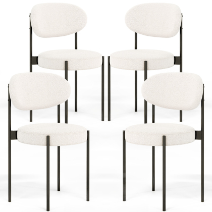Buy Pack of 4 - Dining Chair - Upholstered in Bouclé Fabric - Black Metal - Martha White 61005 home delivery