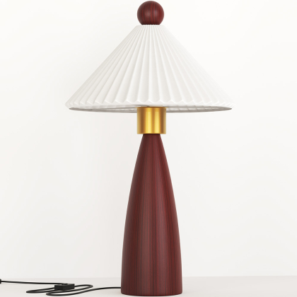 Buy Table Lamp with Wooden Base and White Cement Shade - Lumivie Brown 61735 - prices