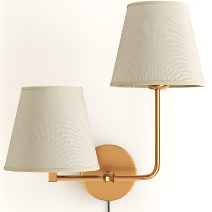 Buy Golden Wall Lamp with Cable and Two Shades - Glowena Cream 61743 - in the EU
